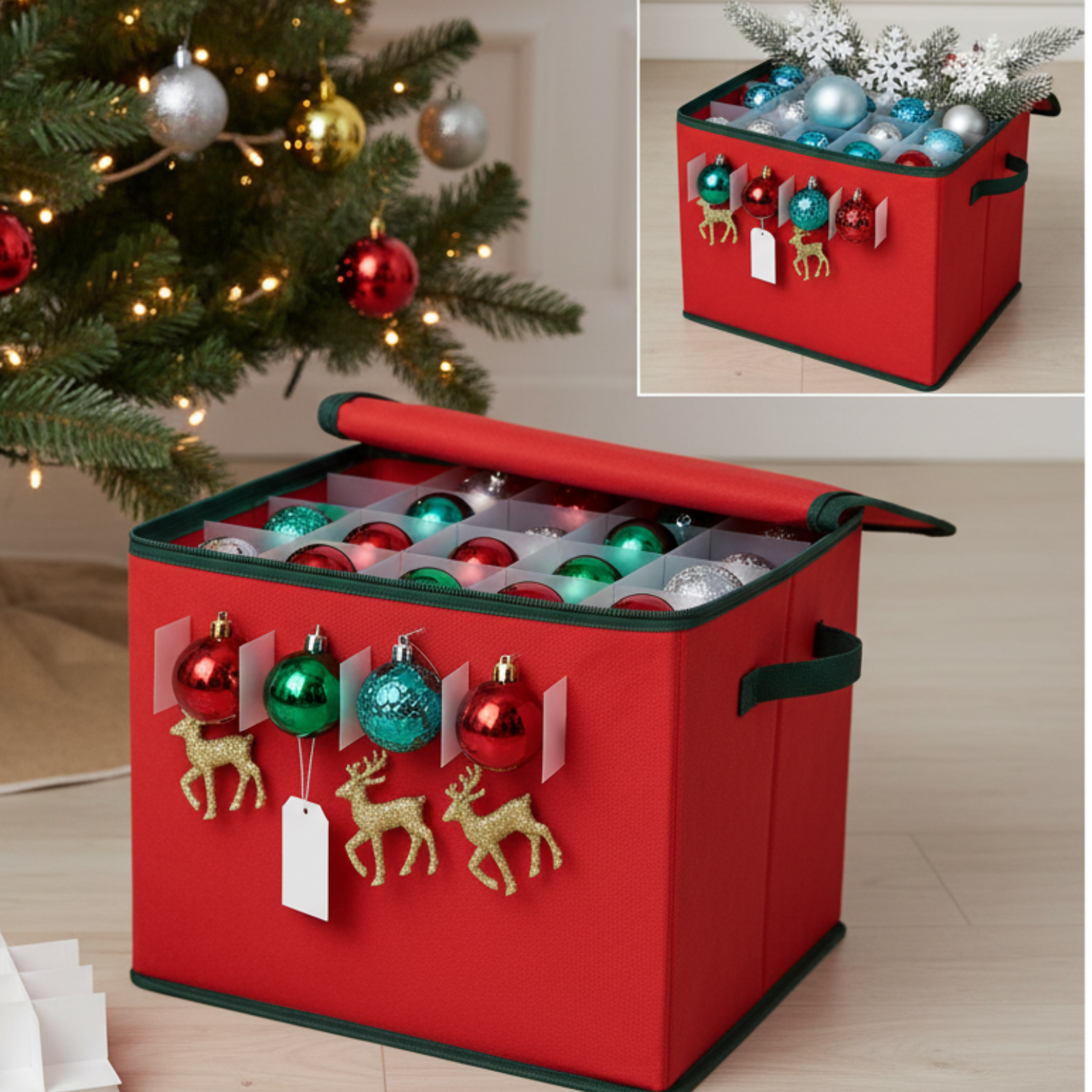 Scatola in Tnt porta palline albero di natale con separatori 43x35x35 cm