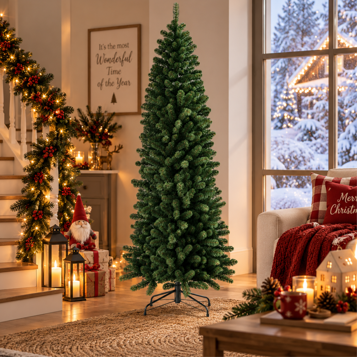 Albero di natale slim verde con base in metallo - Maur