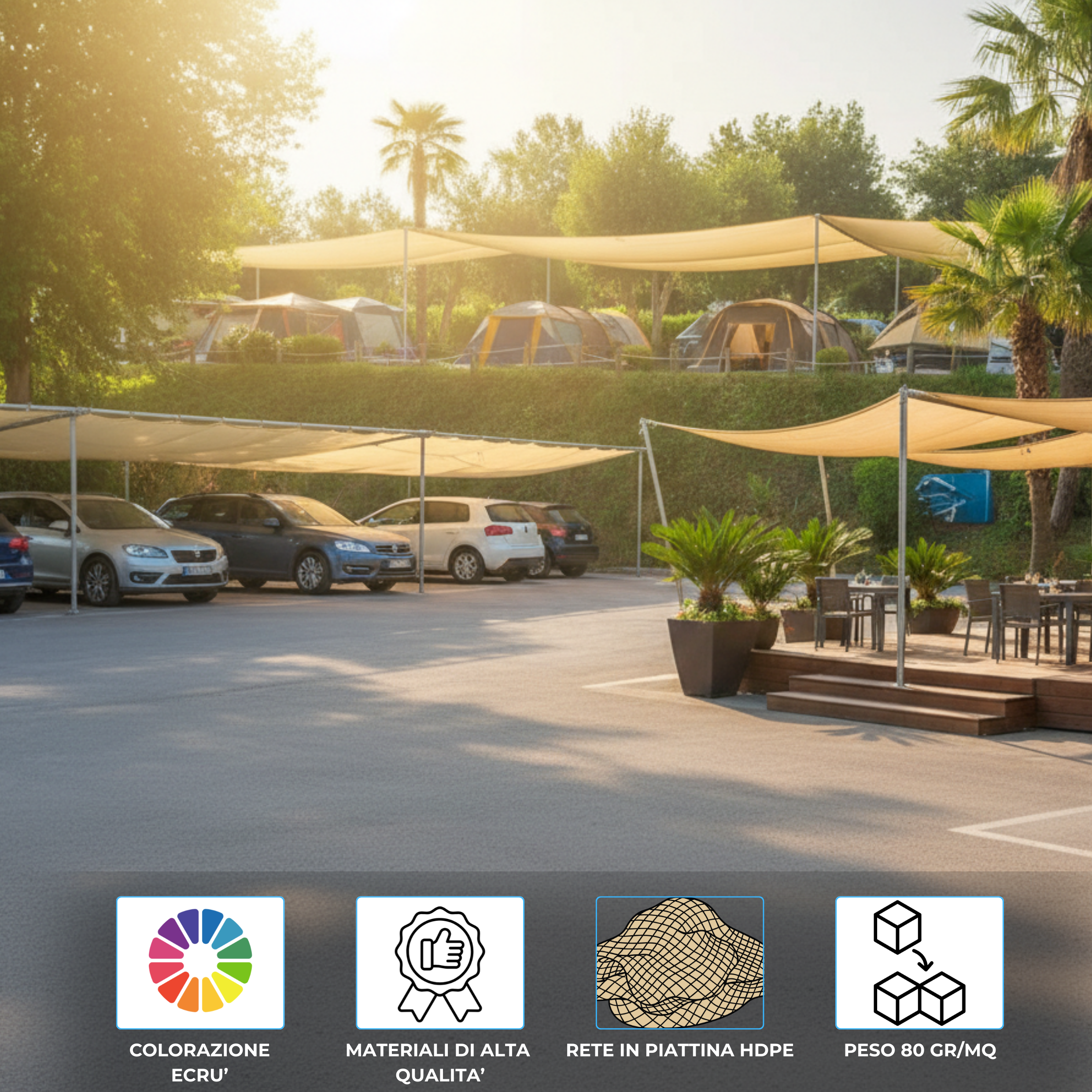 Rete Ombreggiante ecrù in piattina HDPE 80gr/mq ombra 90% con cimosa e asole