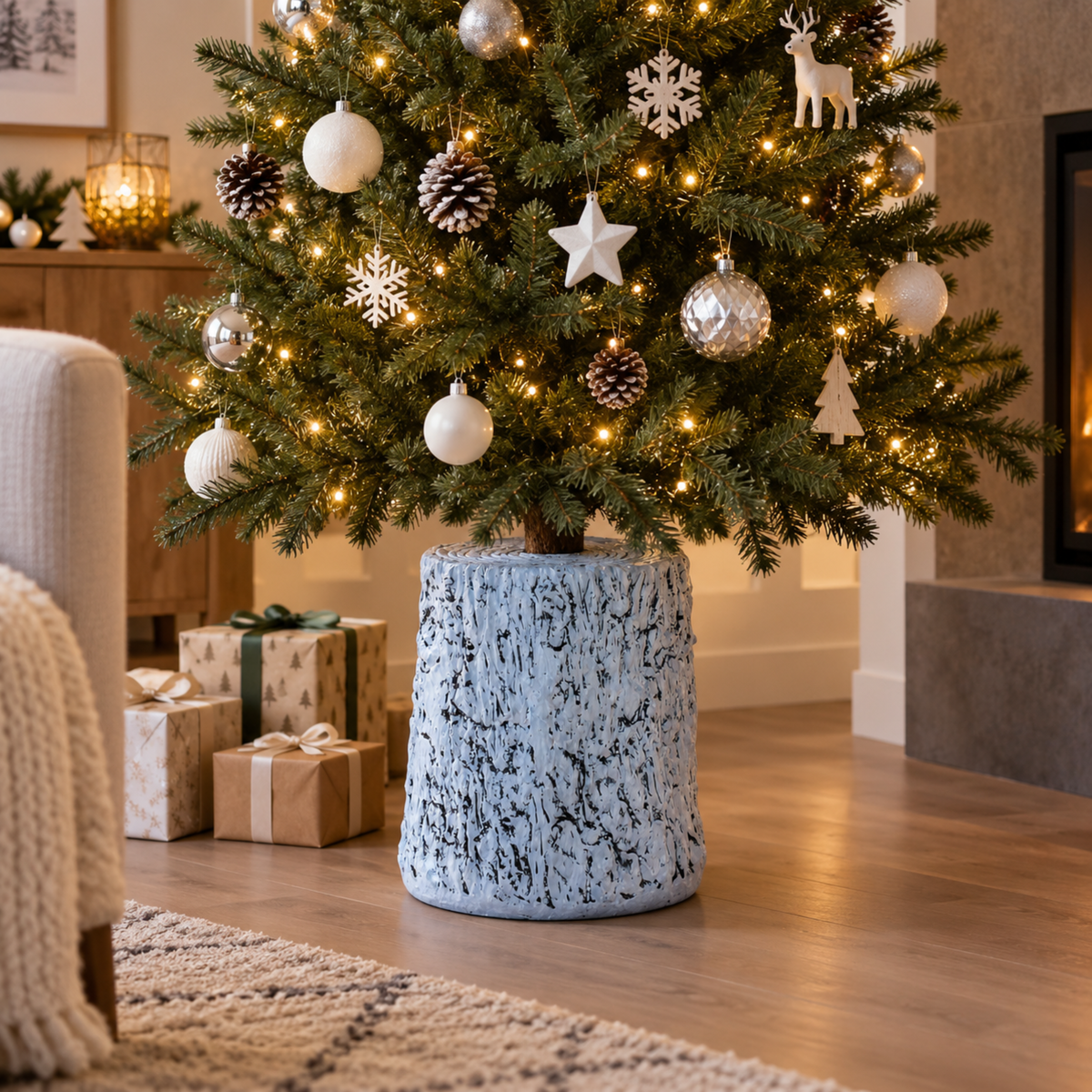 Base tronco per albero di natale bianco in metallo e plastica - Bianco