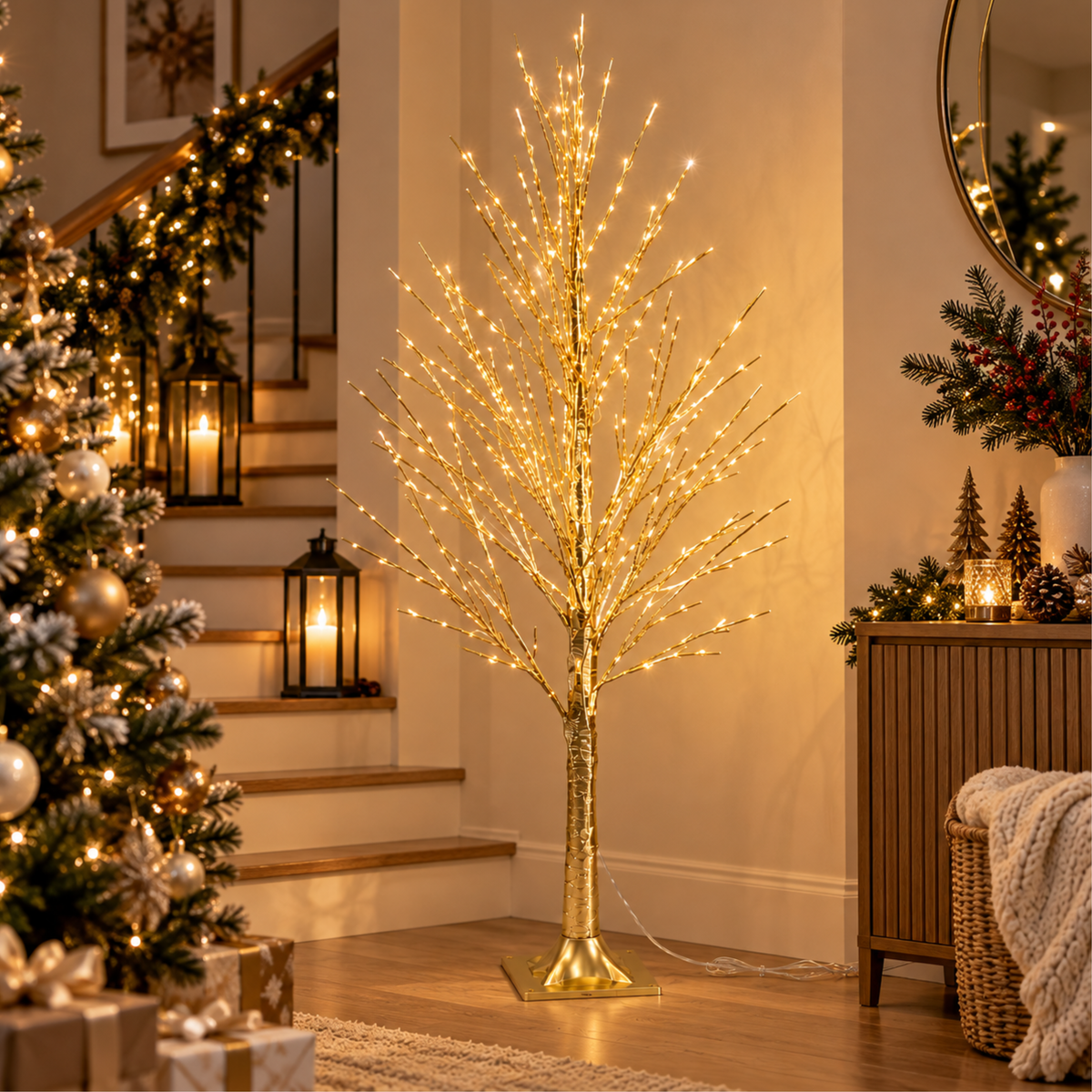 Albero di natale decorativo color oro H 120 cm con 500 led
