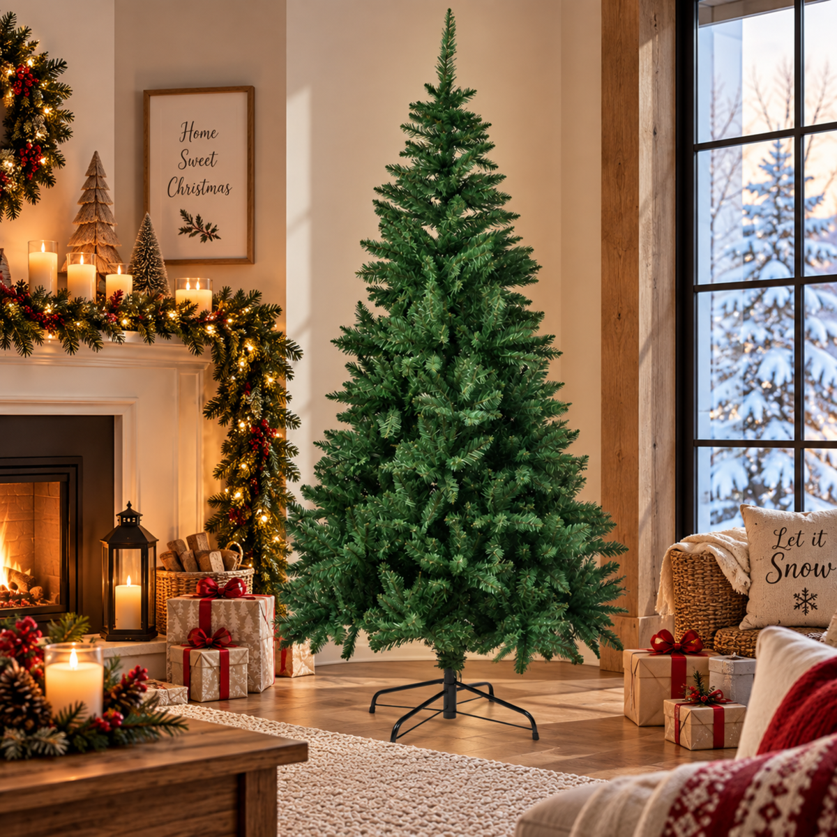 Albero di natale verde con base in metallo rami già agganciati - Nimi
