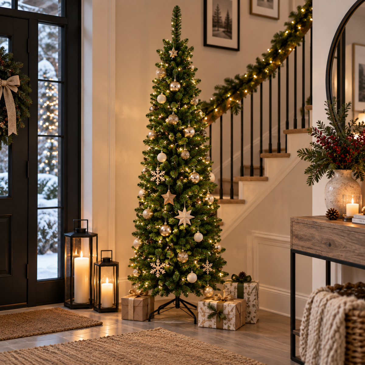 Albero di natale verde slim salvaspazio rami a gancio - Slim