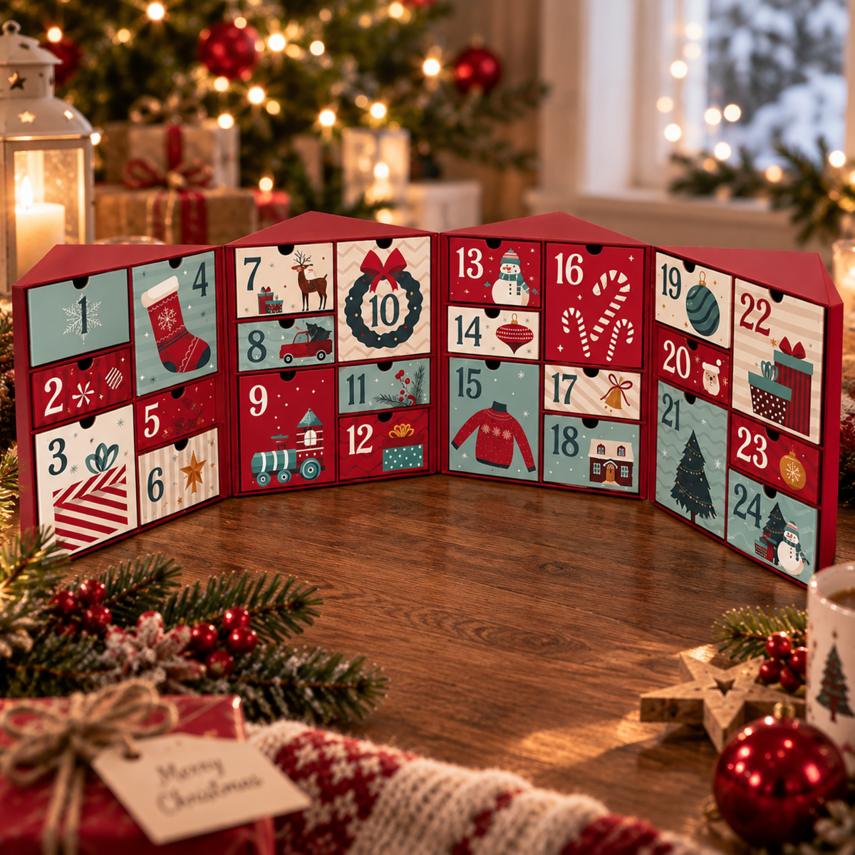 Calendario dell'avvento 2026 a scatola con cassetti 32,5x16,4xH24 cm - Wonde