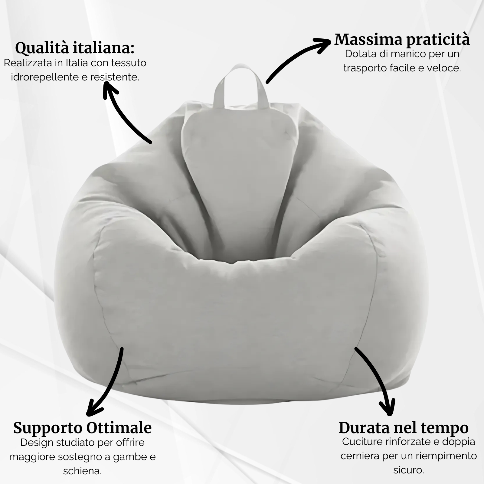 IKOMI - Poltrona a sacco Pouf in tessuto design moderno con imbottitura 100x90
