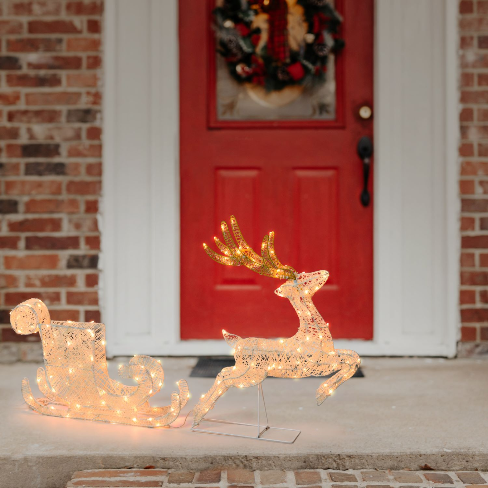 Renna con slitta 3D 160 led bianco caldo decorazione natalizia