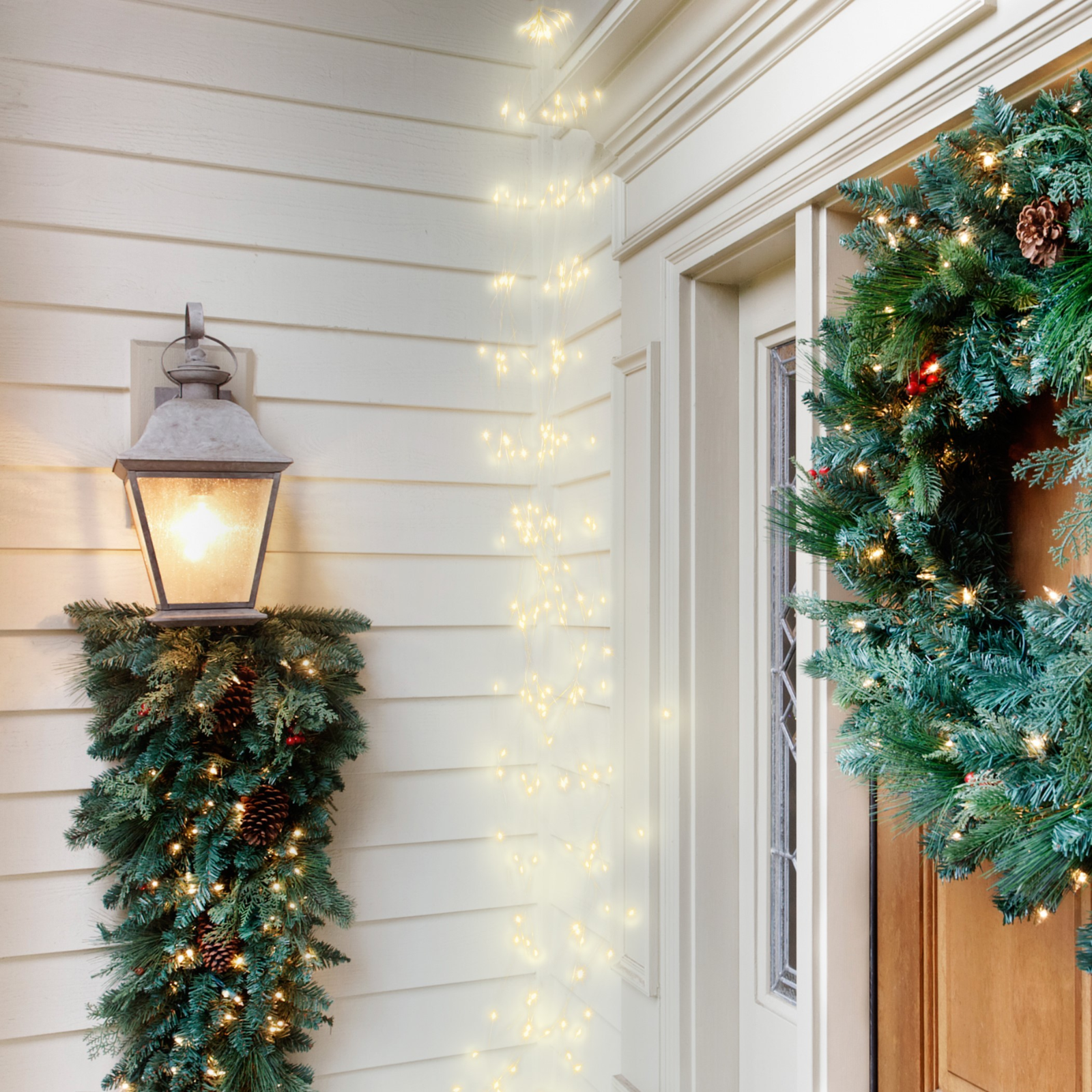 Luci di natale cascata luminosa 200 microled bianco caldo per uso interno o esterno