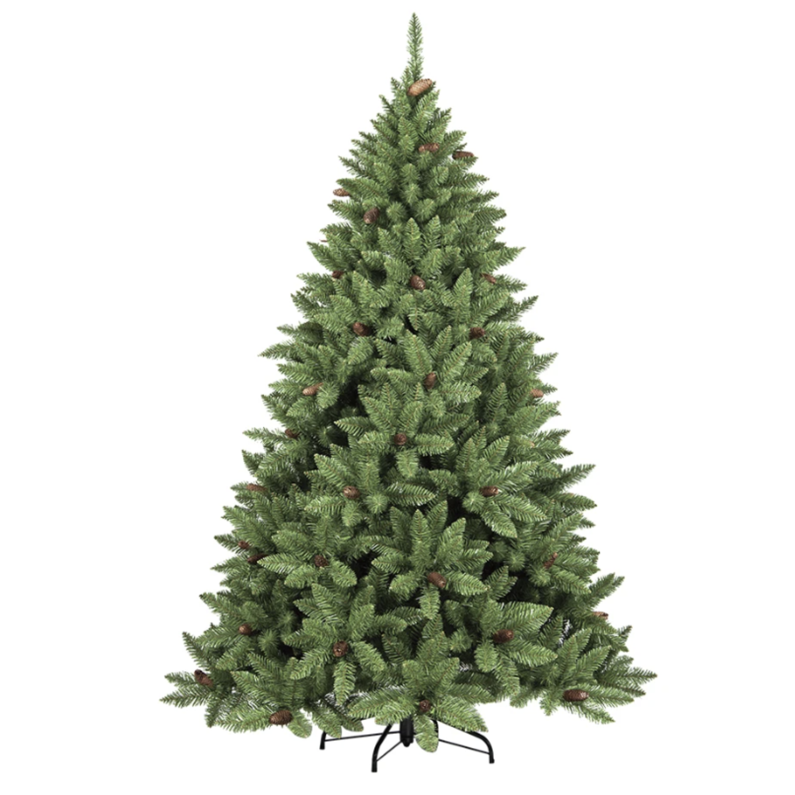 Albero di natale verde artificiale con pigne in PVC e PP base a croce in metallo - Libery