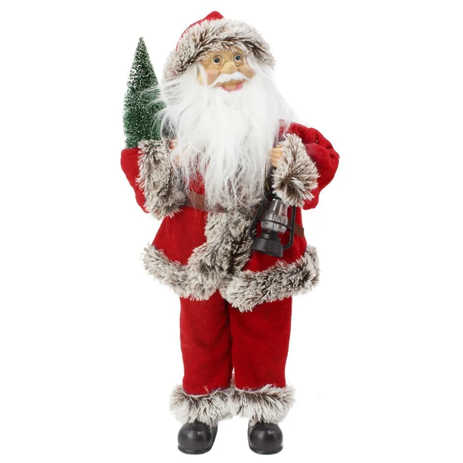 Babbo natale carillon in movimento rosso 45 cm con lanterna e albero