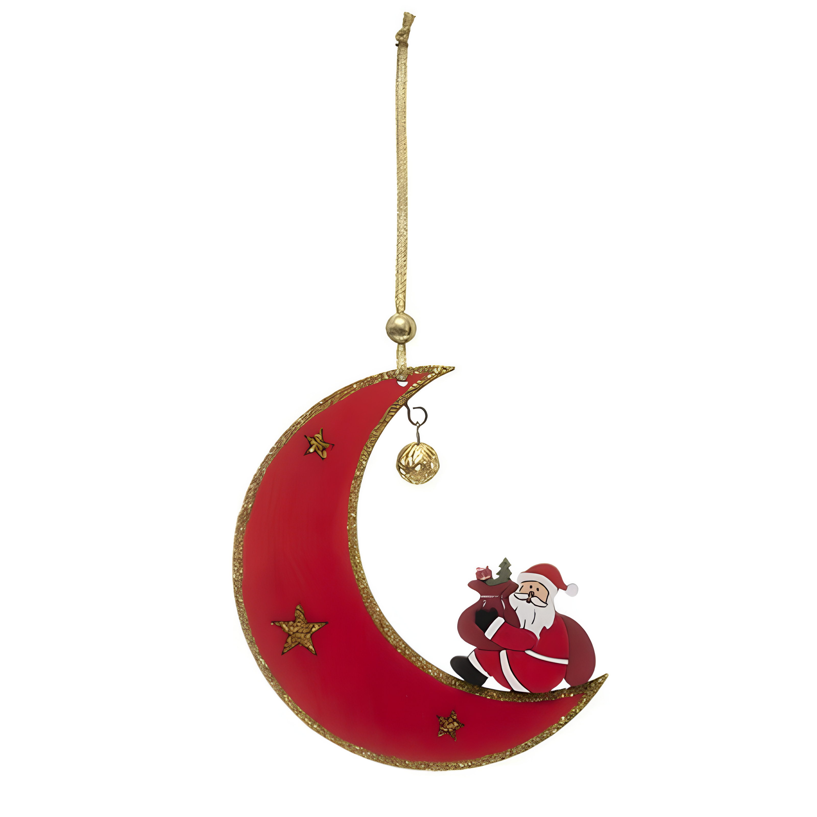 Pendente per albero di natale babbo natale su luna rossa 10x12 cm - Babbo Natale