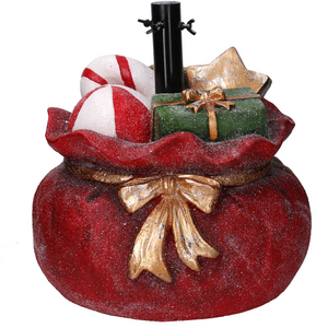 Base per albero di natale sacco dei regali rosso in resina decorazioni natalizie H 39,5 cm