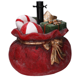 Base per albero di natale sacco dei regali rosso in resina decorazioni natalizie H 39,5 cm