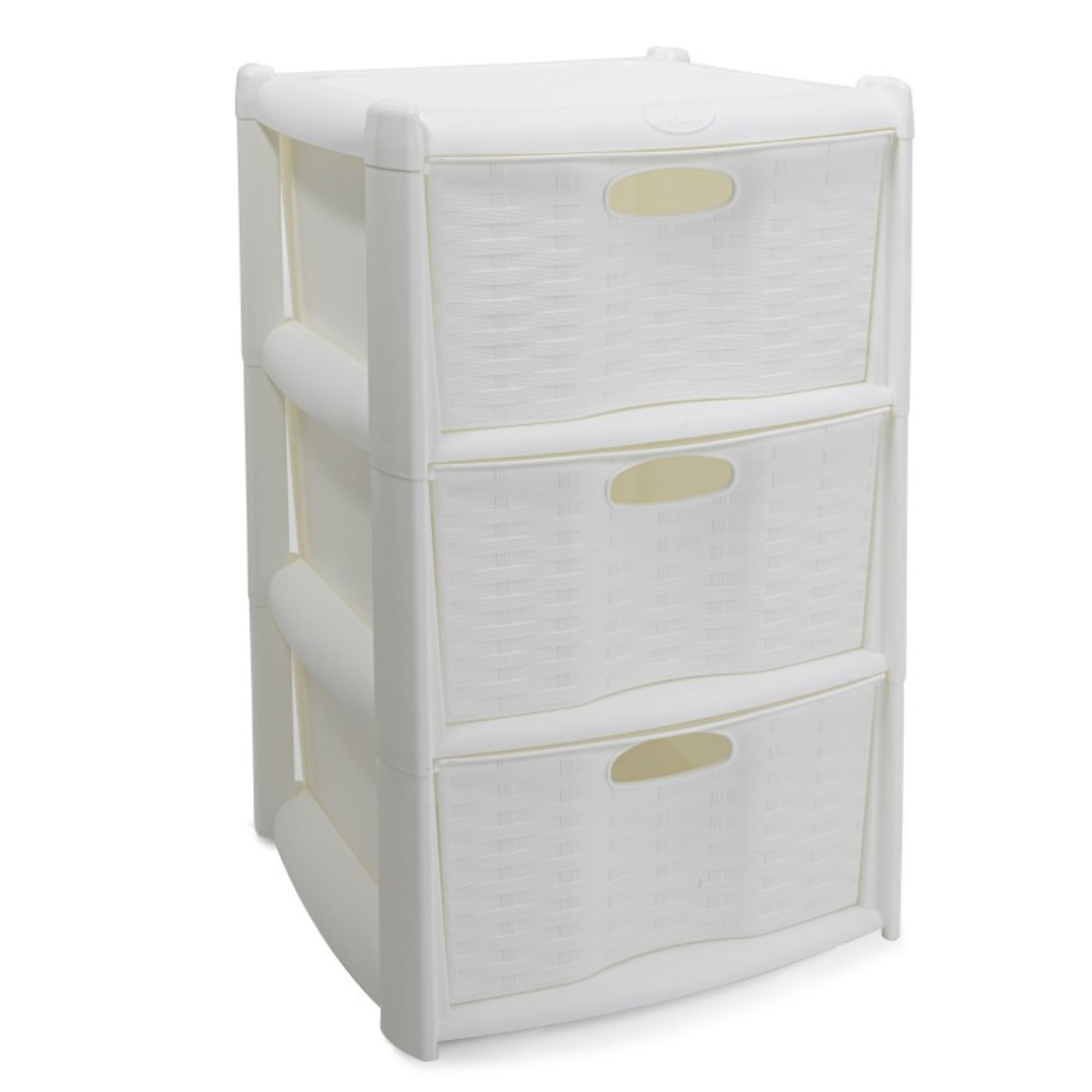 Cassettiera 3 cassetti salvaspazio in plastica bianco finitura rattan con ruote H60 cm - Dem