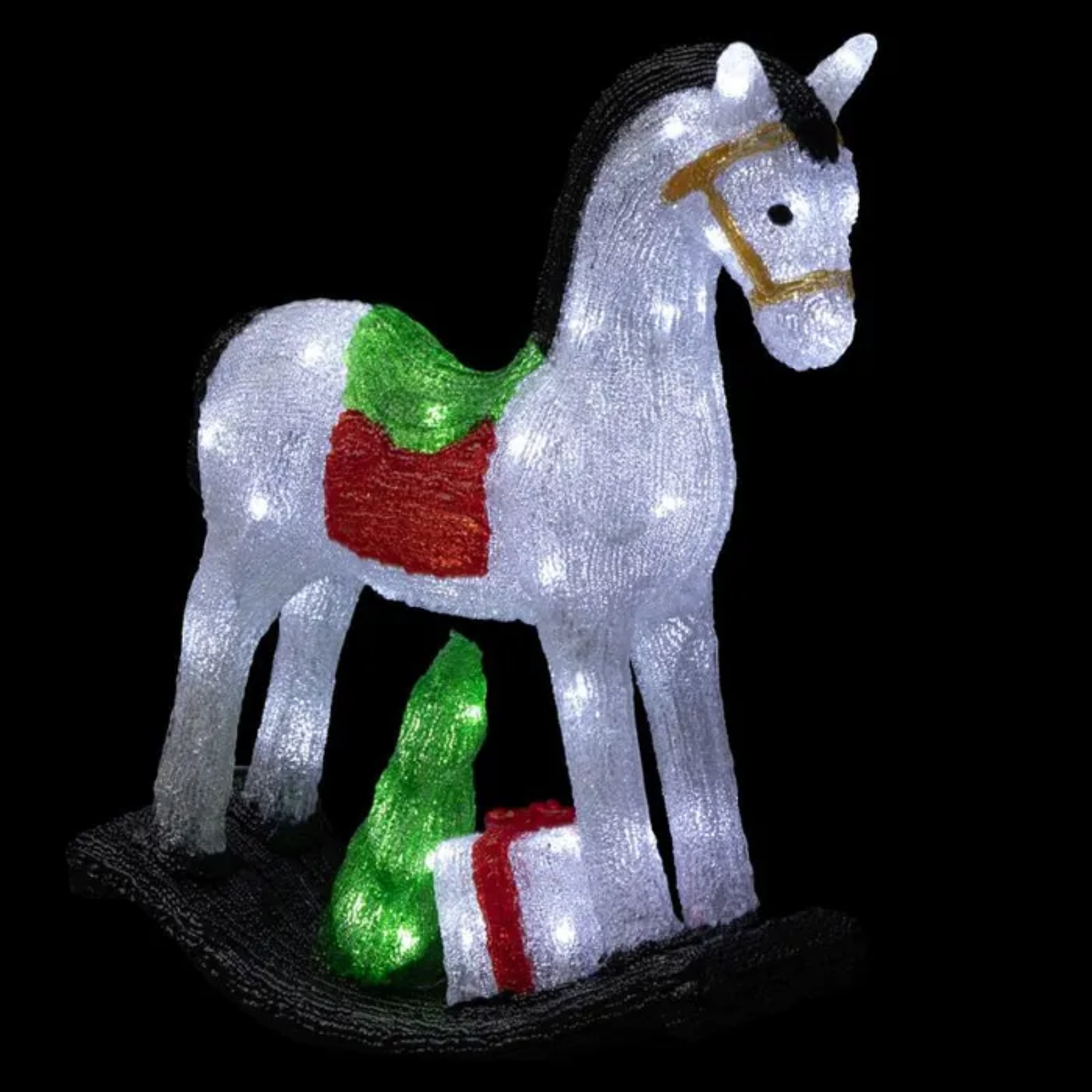 Cavallo a dondolo luminoso 70 Led bianco freddo decorazione natalizie da esterno