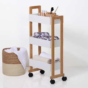 Carrello in bamboo multiuso salvaspazio con 3 ripiani bianchi con ruote - Colo