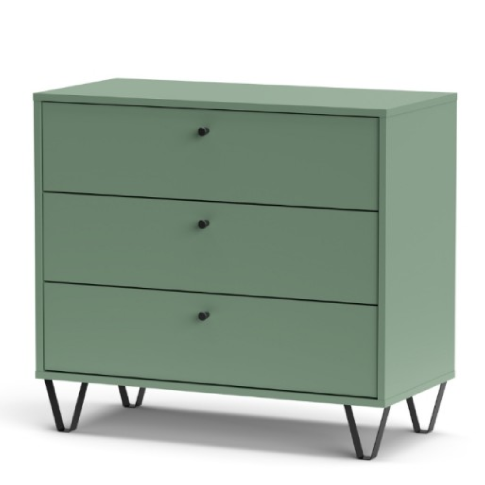 Cassettiera design moderno 84x75H in legno verde con 3 cassetti scorrevoli - Aldo