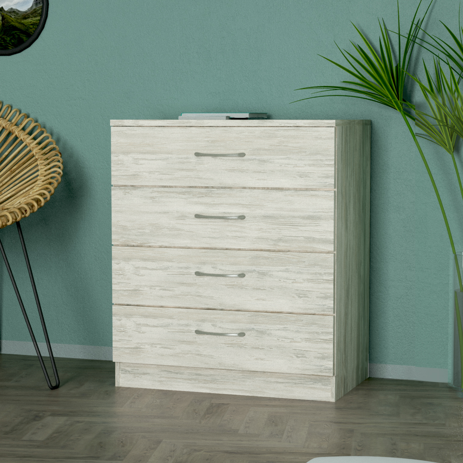 Cassettiera in legno multiuso 4 cassetti 70x72h bianco gessato - Armoni