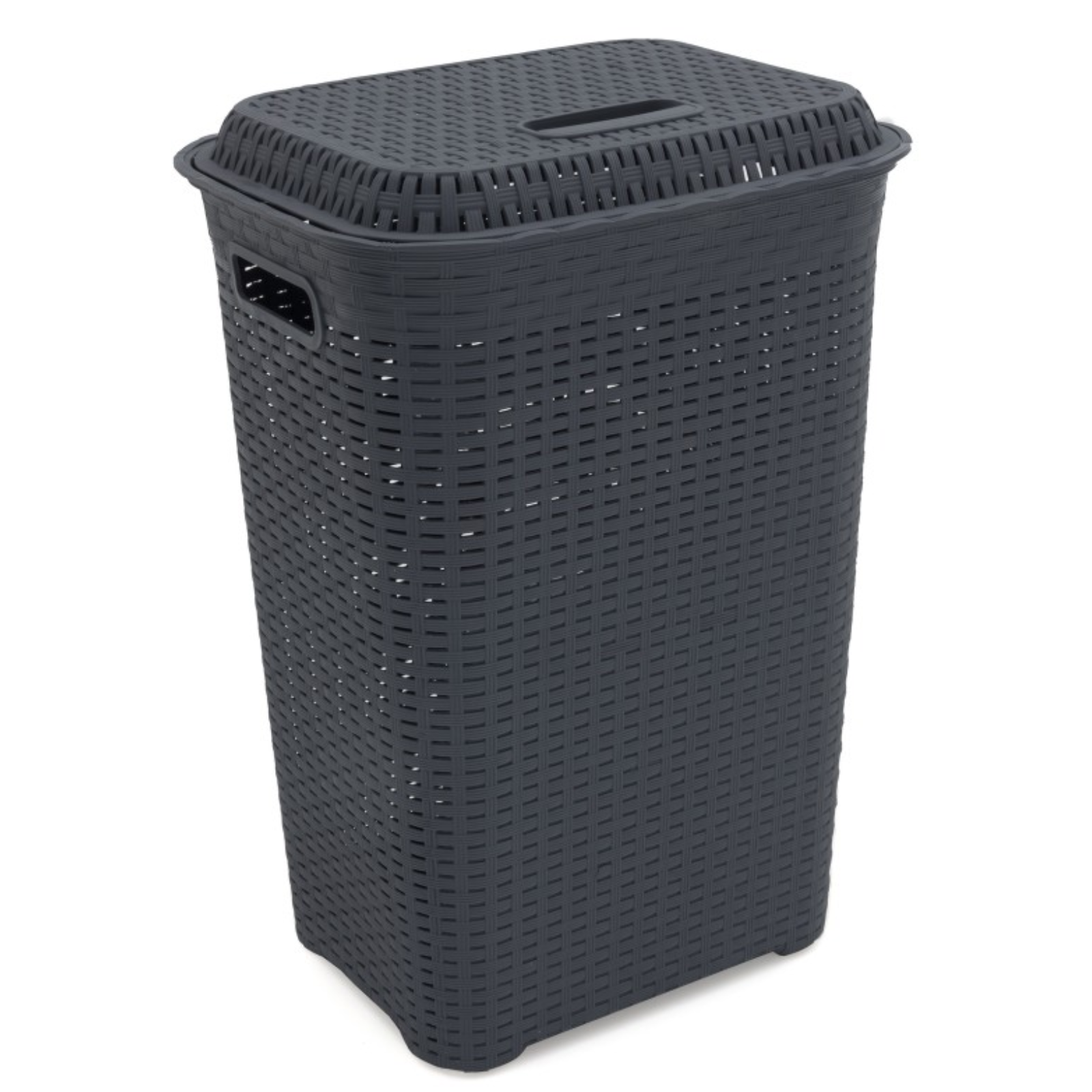 Cesto portabiancheria in plastica finitura rattan 60 LT con manici e coperchio - Dem