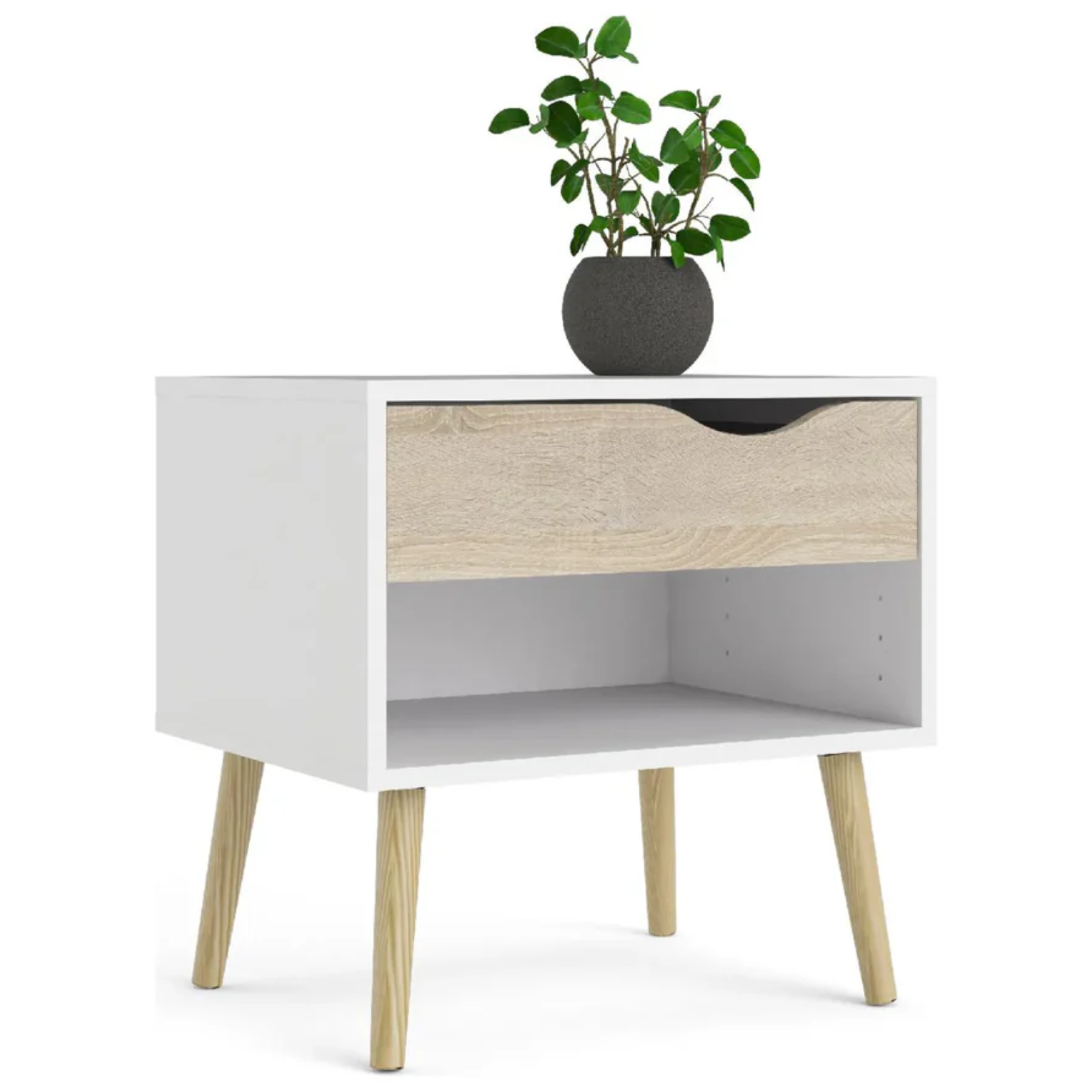 Comodino con 1 cassetto design moderno rovere e bianco - Svela