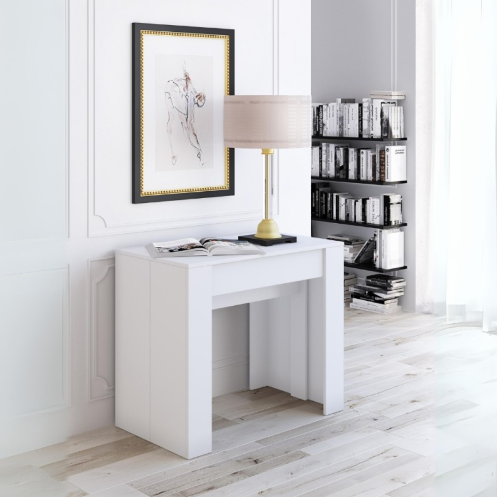 Consolle allungabile design moderno color bianco con guide in metallo - Madrid