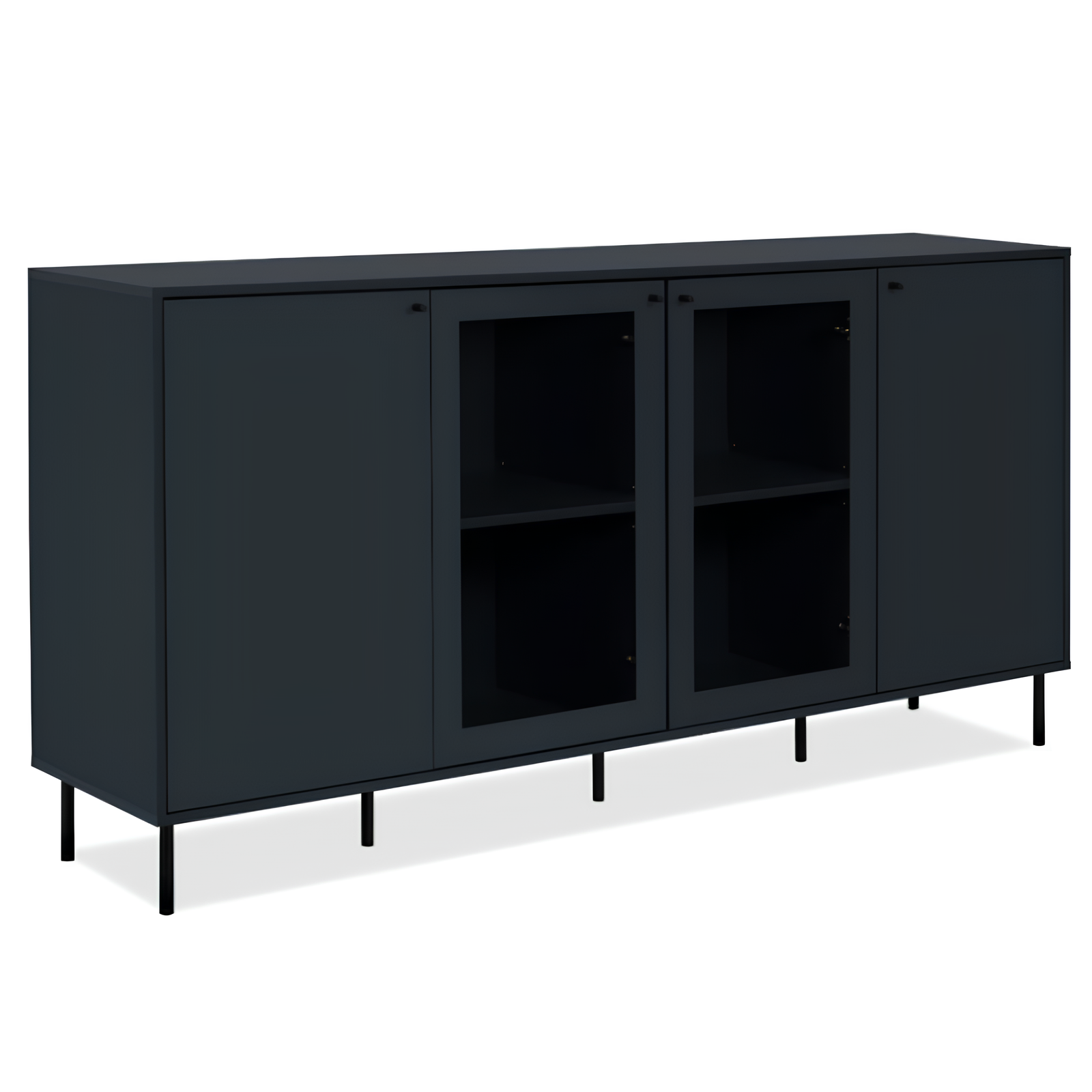 Credenza 180 cm da soggiorno design moderno 2 ante battenti 2 ante vetrinetta blu navy - Caracay