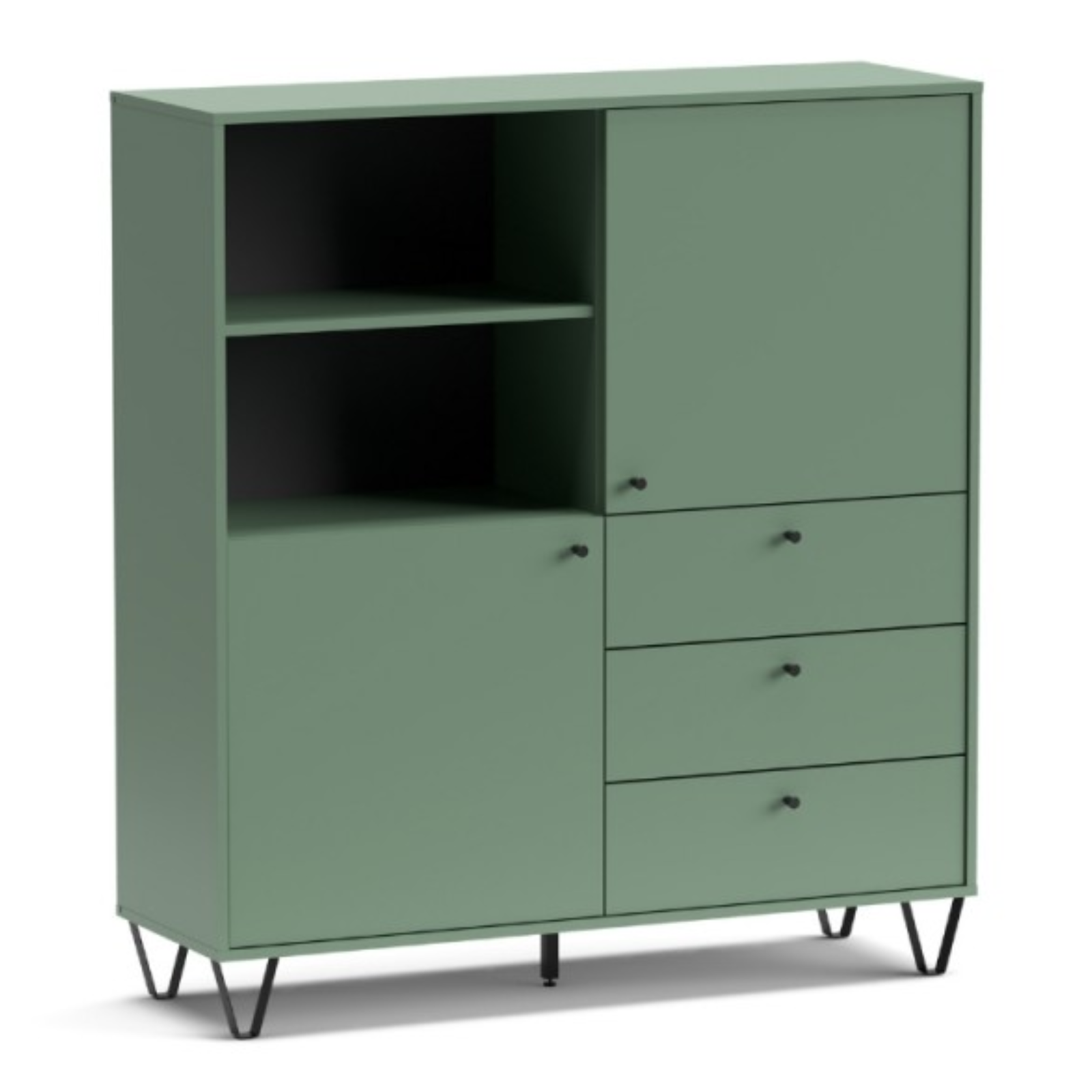 Credenza da soggiorno 124x135H 2 ante 3 cassetti e vani a giorno design moderno verde - Aldo