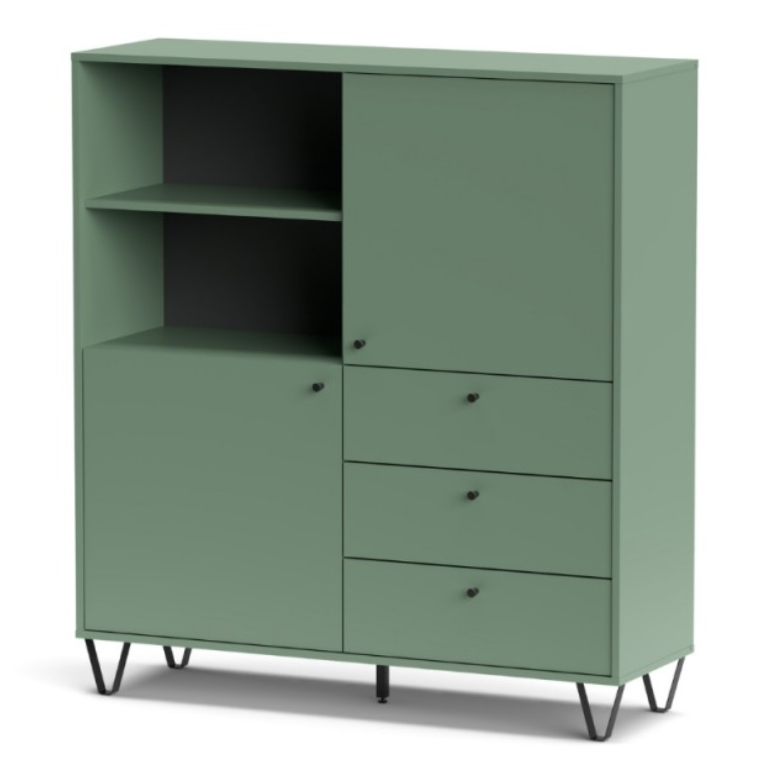 Credenza da soggiorno 124x135H 2 ante 3 cassetti e vani a giorno design moderno verde - Aldo