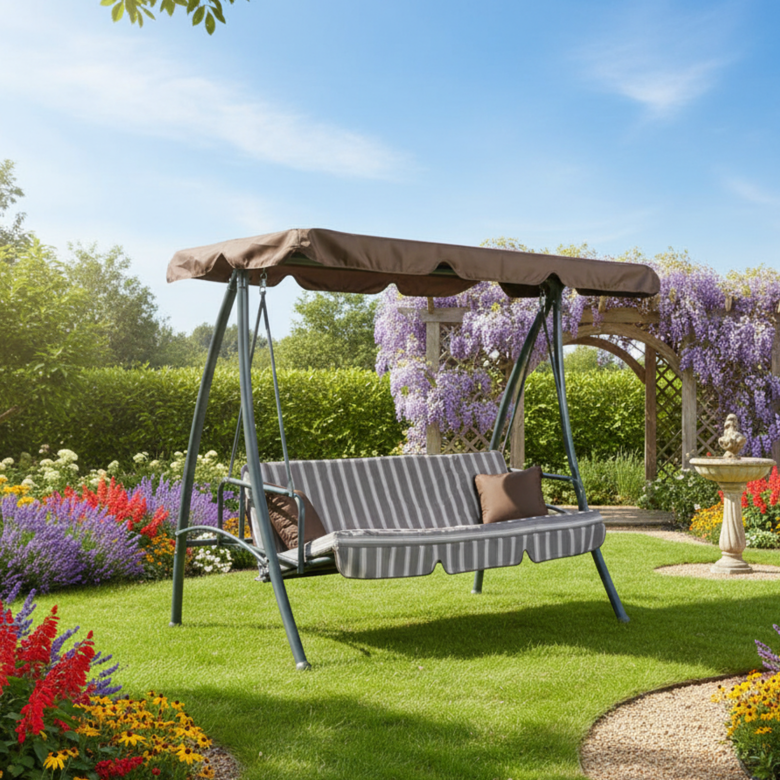 Dondolo da giardino in metallo 3 posti telo poliestere 220gr - Antigua