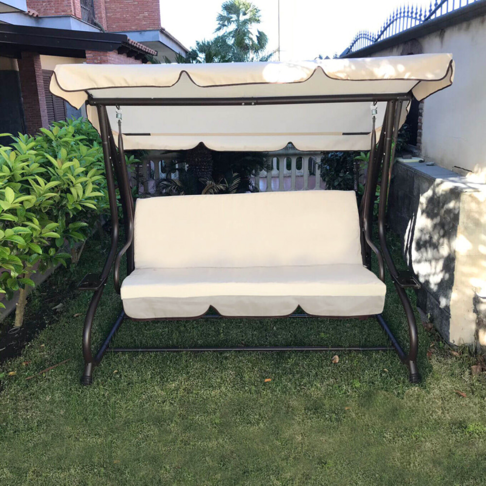 Dondolo da giardino struttura in acciaio telo poliestere beige - Jim