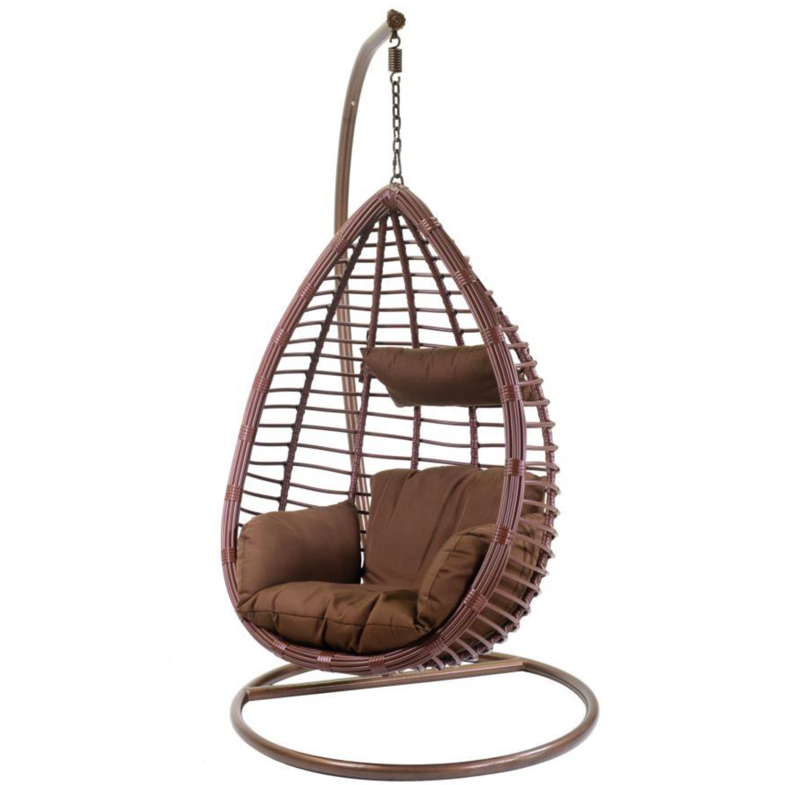 Dondolo pensile sospeso in polyrattan marrone con cuscino imbottito e supporto - Austin