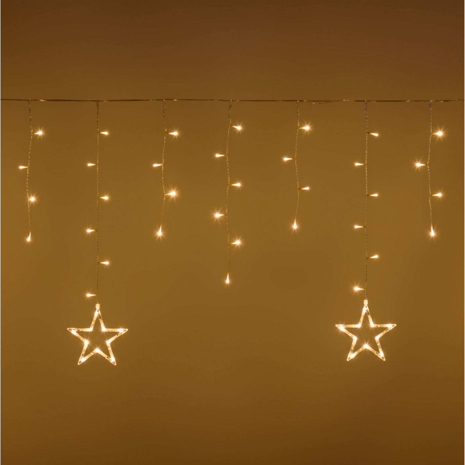 Catena luminosa con stelle e 150 led ø5mm bianco caldo 400x80H cm per uso interno o esterno