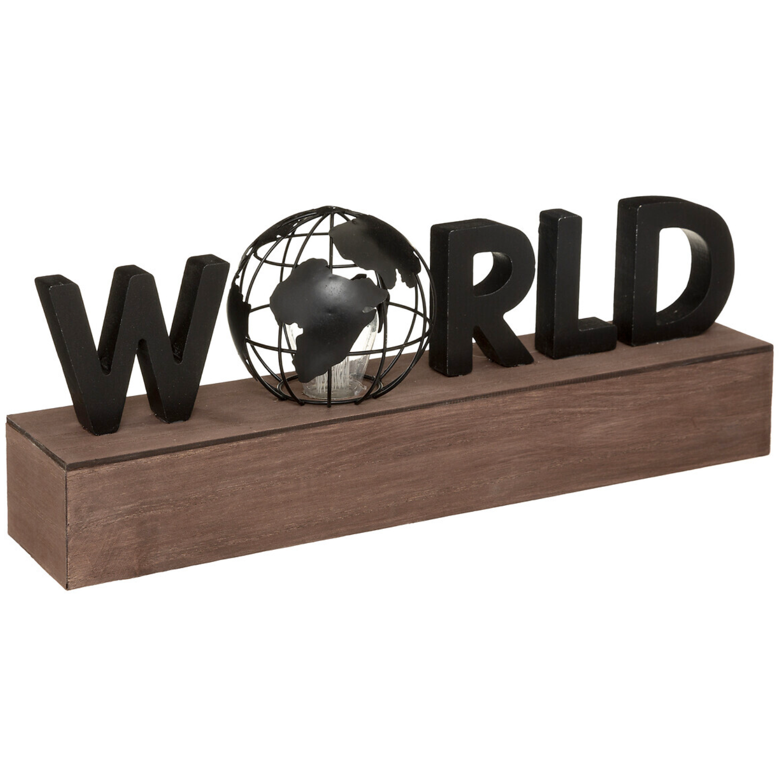 Lampada decorativa "World" led a batterie con struttura in legno e metallo H 38 cm