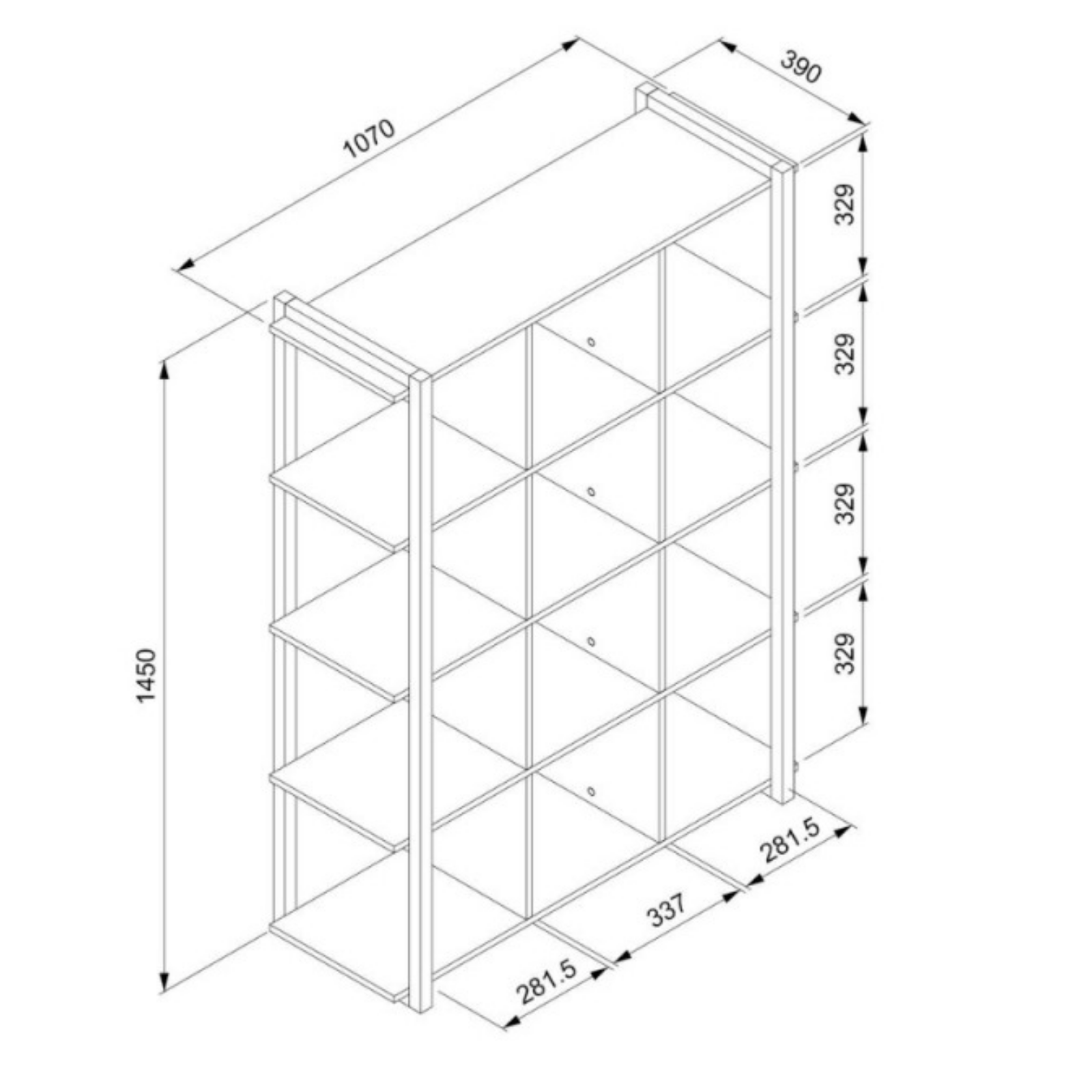 Libreria moderna da parete soggiorno o cameretta a 12 cubi color quercia e antracite