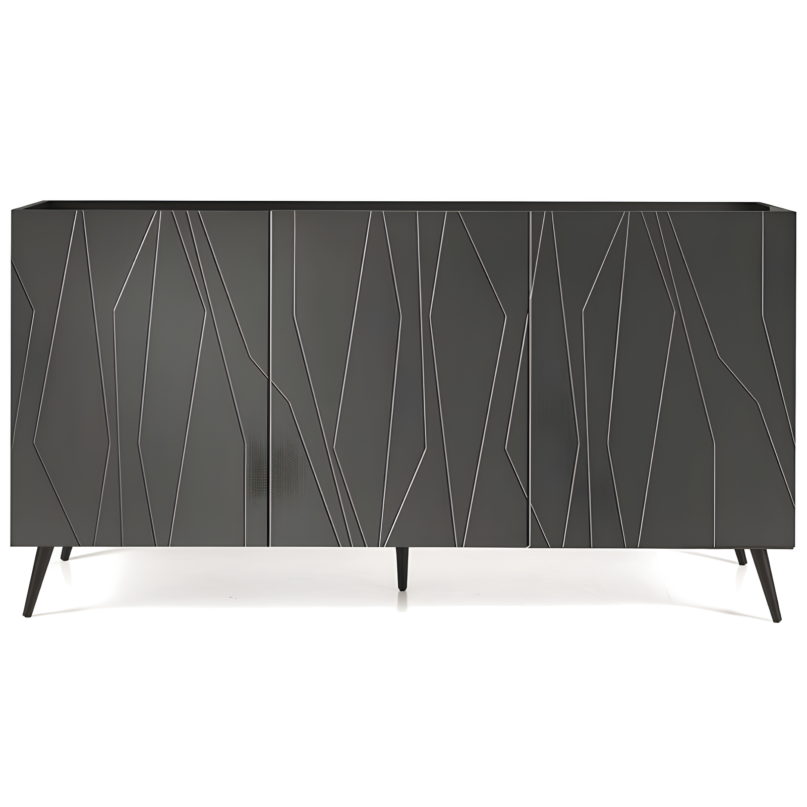 Madia 3 ante in legno antracite 160x89h top in vetro fumè con 5 gambe in metallo nero - Elysia