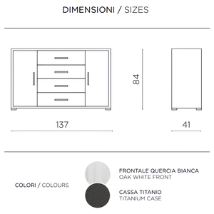 Madia moderna 197x84h in melaminico con 3 a ante e 4 cassetti rovere quercia bianca e titanio - Amel