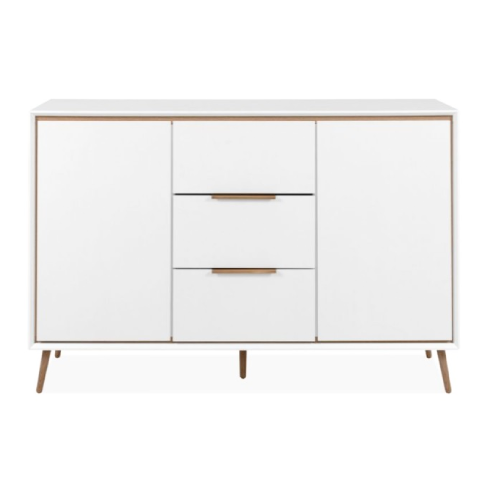 Madia 2 ante e 3 cassetti 135x90H bianco e quercia design moderno - Arona