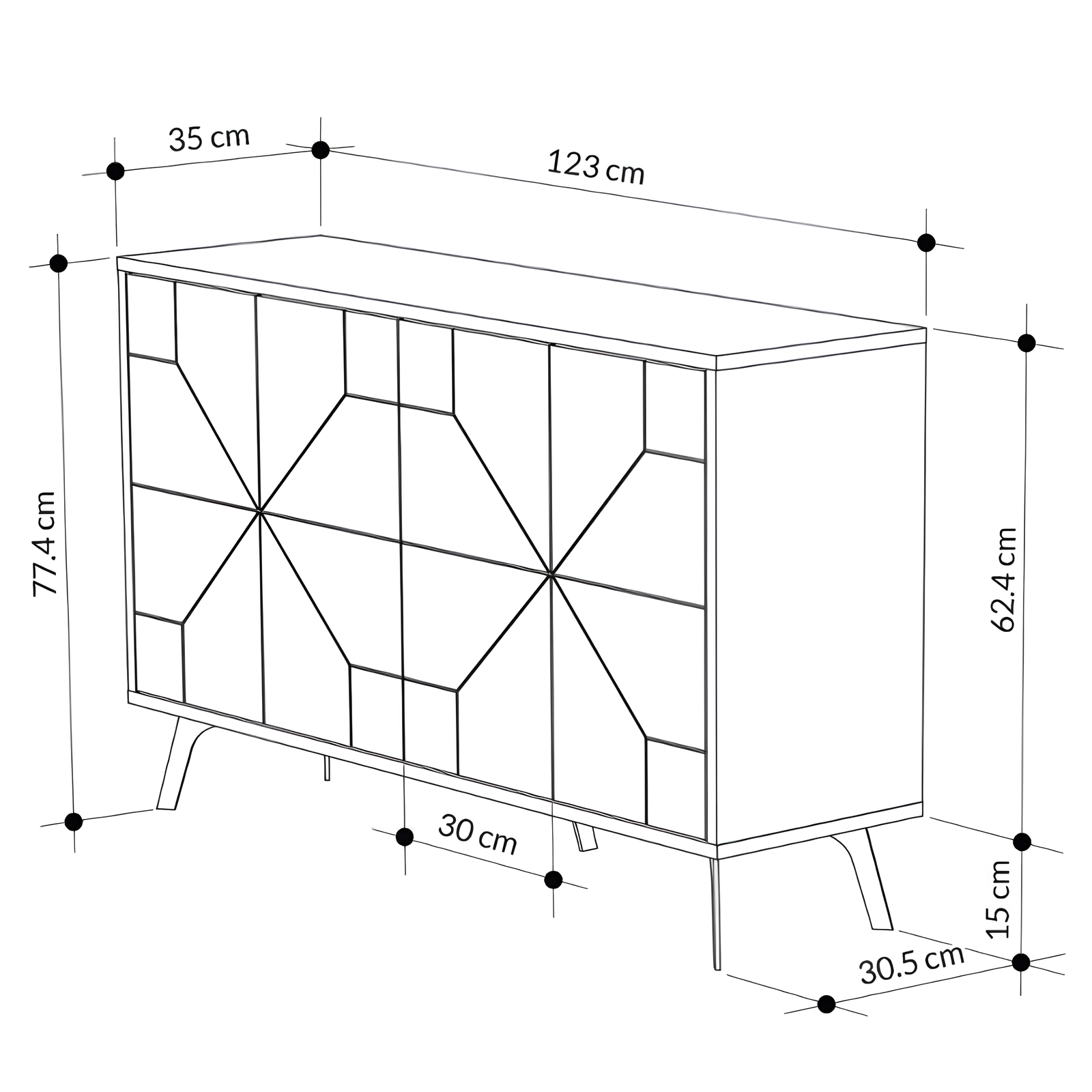 Madia 4 ante design geometrico antracite in legno piedini in metallo - Dun