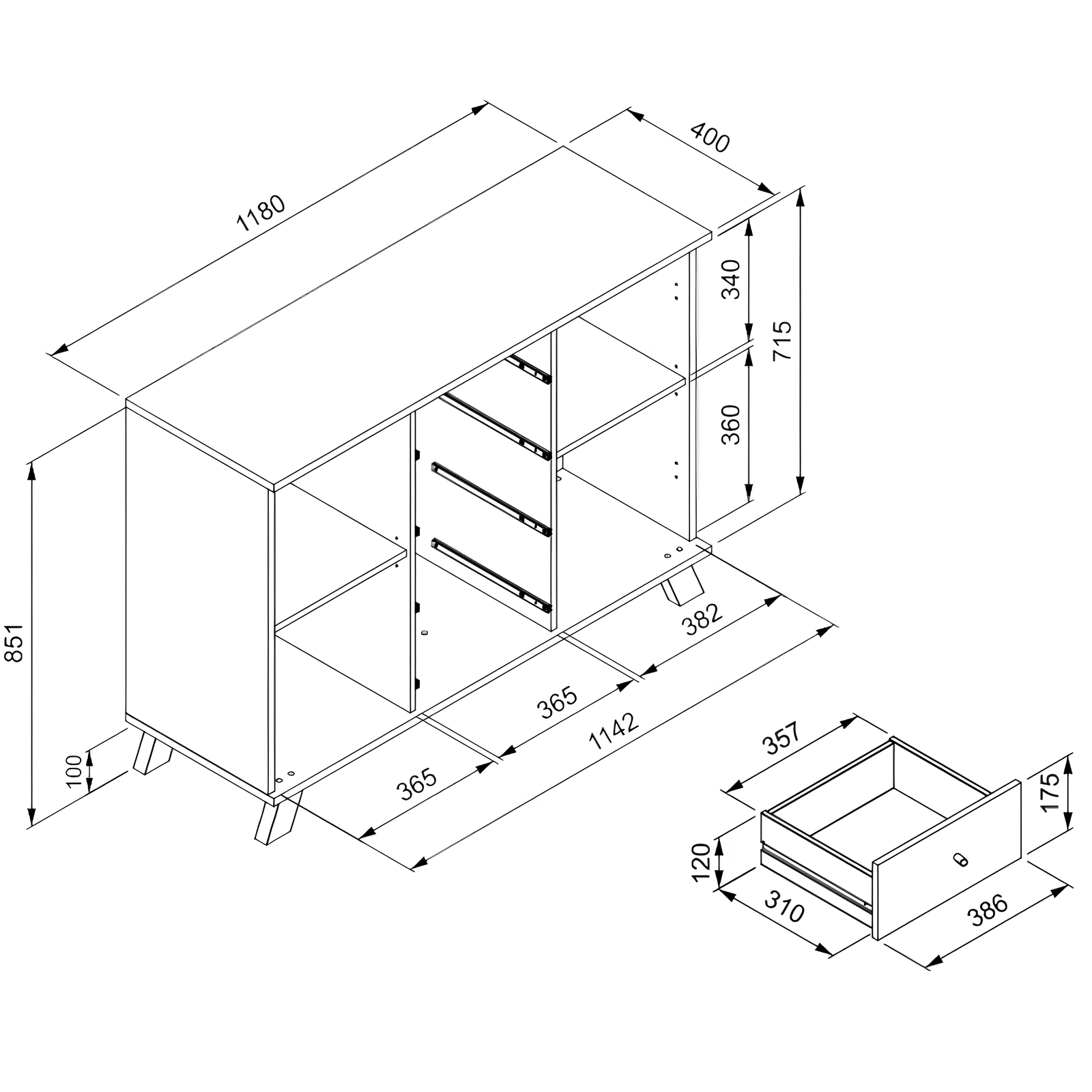 Madia da soggiorno "Bouleder" design moderno con 2 ante e 4 cassetti