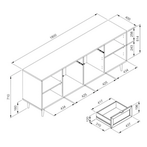 Madia design moderno "Aurora" con 4 ante 2 ripiani e 2 cassetti frontali effetto vimini 