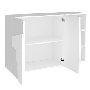 Madia multiuso con 2 ante e 3 vani a giorno design moderno geometrico in rilievo bianco lucido - Pimmi