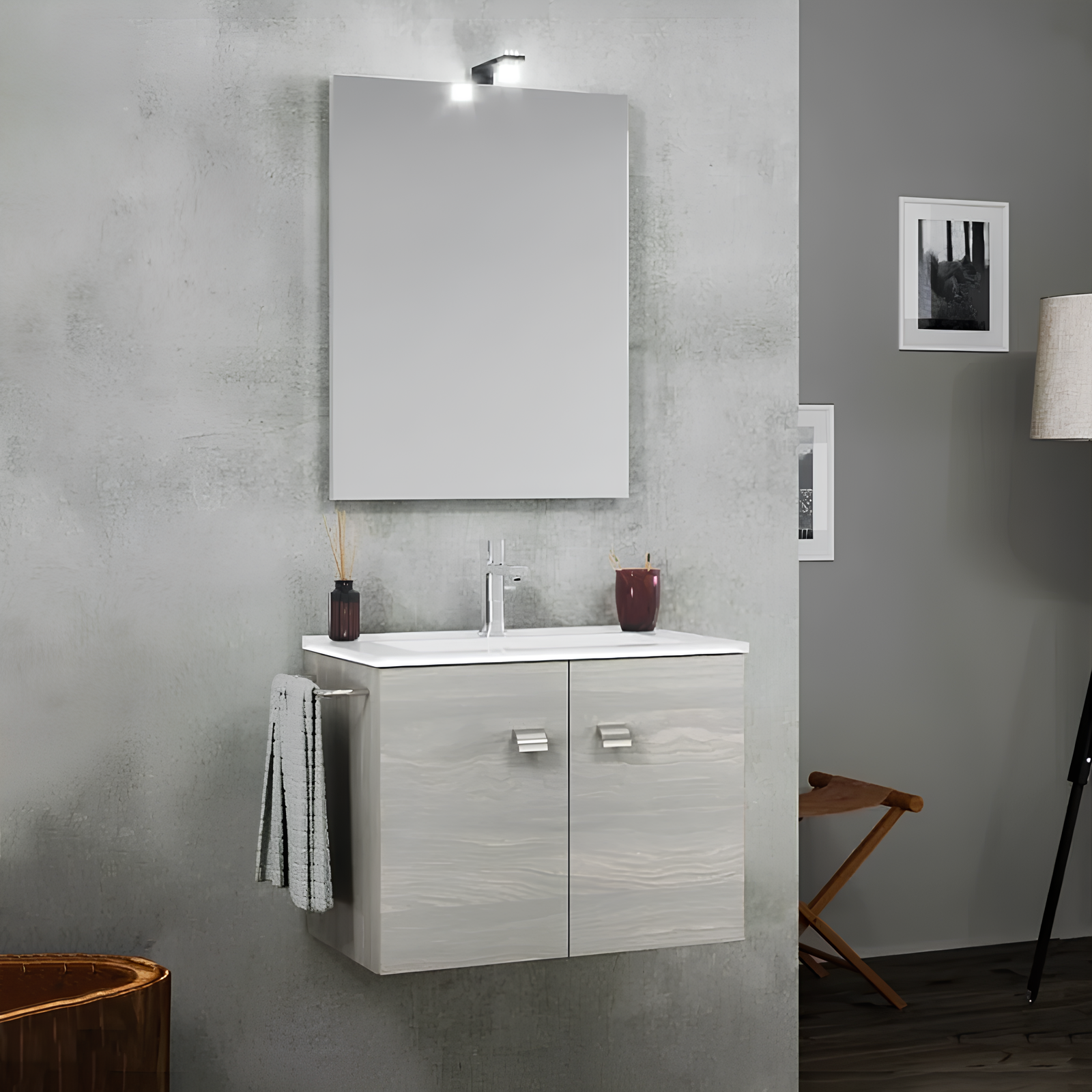 Mobile da bagno sospeso 60 cm in legno con ante e lavabo - Aureo