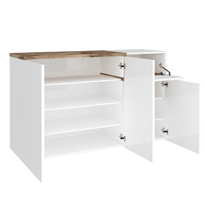 Esplora l'eleganza moderna con la credenza multiuso Blinx: design in bianco lucido e acero, 3 ante con 5 ripiani e antina a ribalta. Funzionale e raffinata, si adatta a diverse ambientazioni. Organizza il tuo spazio con stile e praticità