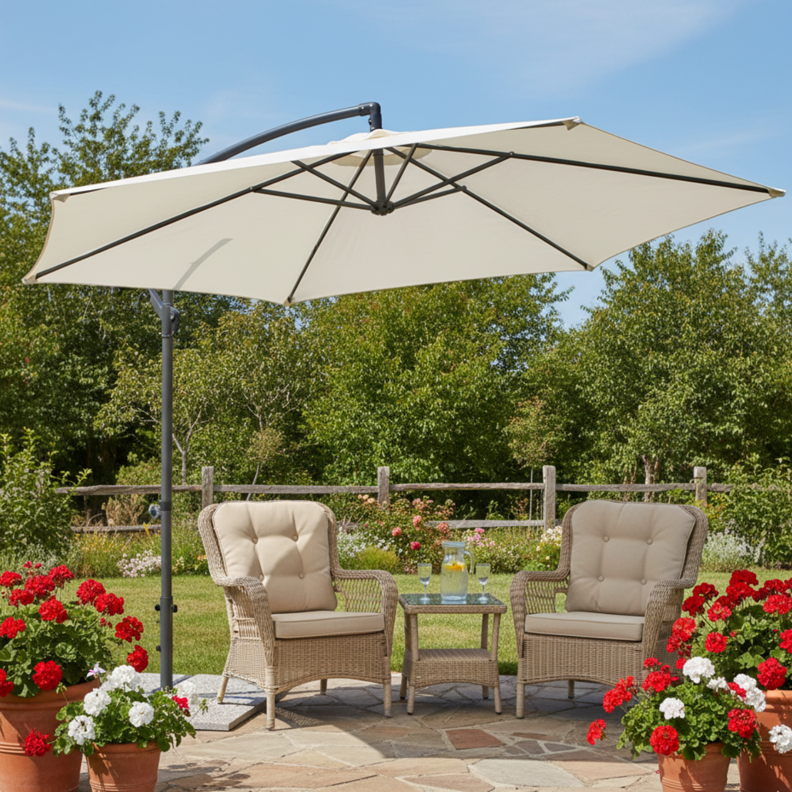 Ombrellone rotondo 3 m palo laterale in metallo telo bianco - Ersi