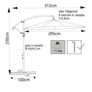 Ombrellone da giardino rotondo a palo laterale in metallo nero Ø 3 telo in poliestere bianco - Eri