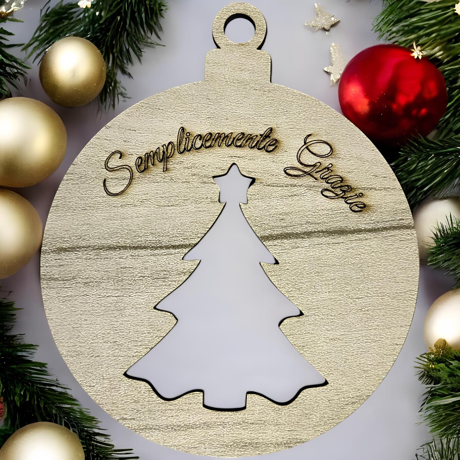 Pallina di natale personalizzabile in legno inciso con nome o logo Ø 10 cm - Albero di natale