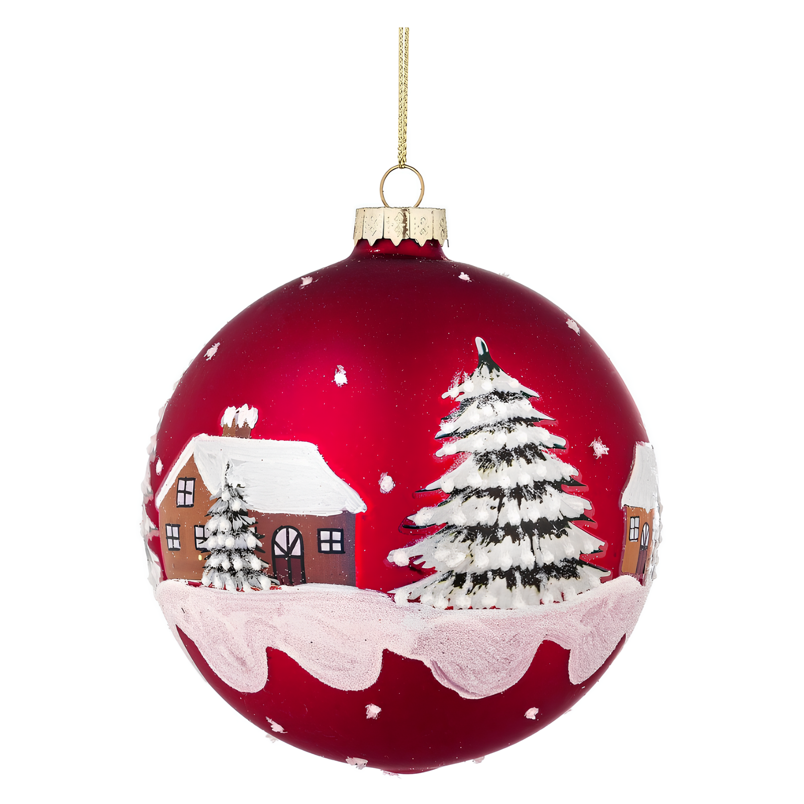 Pallina per albero di natale in vetro rosso con decorazione villaggio natalizio Ø 10 cm