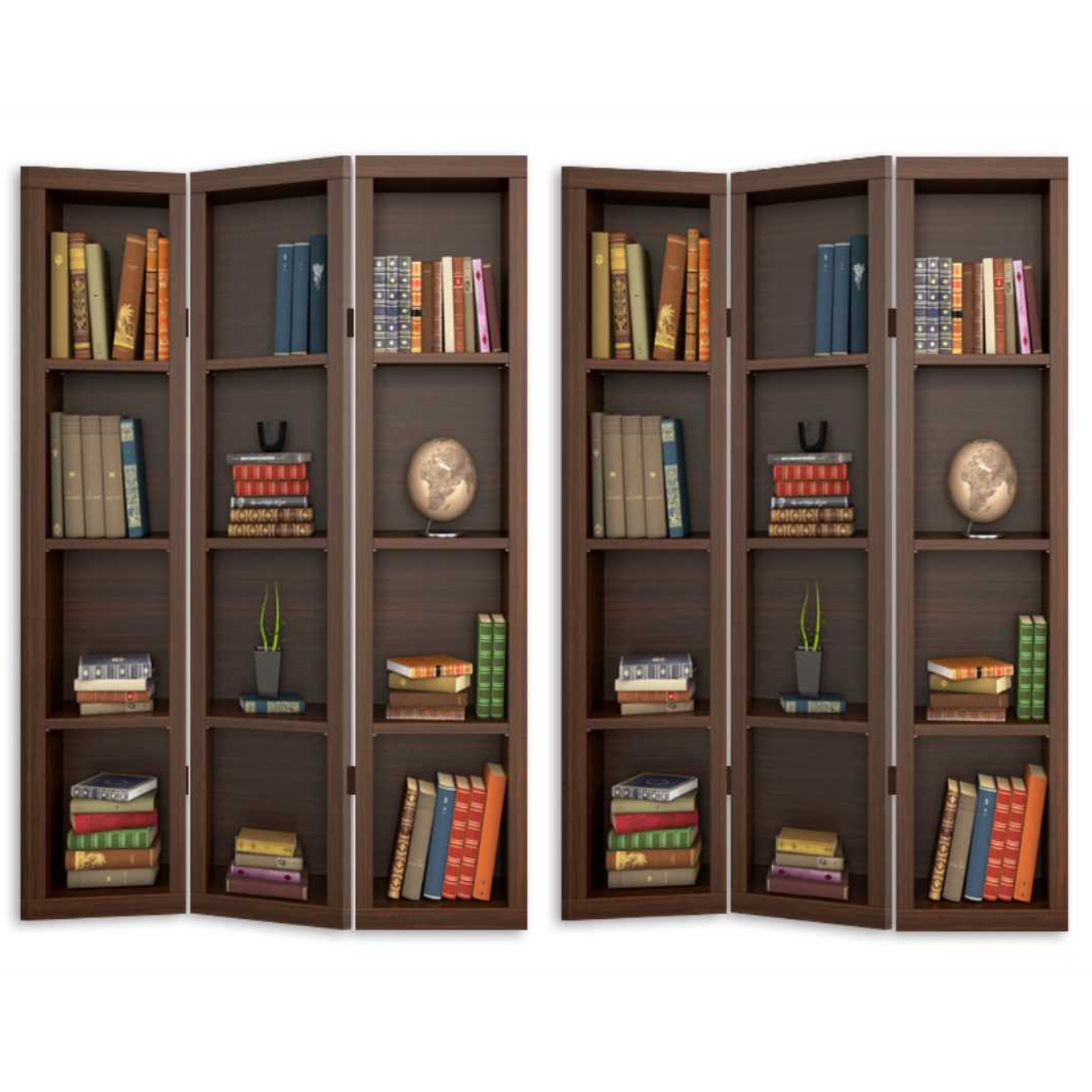 Paravento divisorio design moderno stampa libreria a 3 ante H180 cm