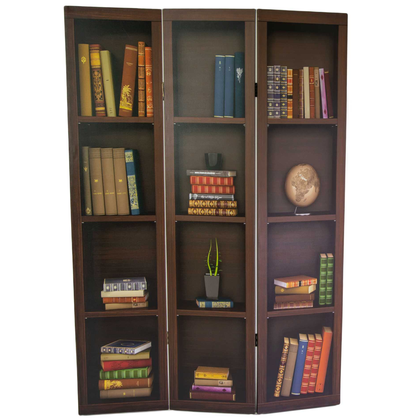 Paravento divisorio design moderno stampa libreria a 3 ante H180 cm