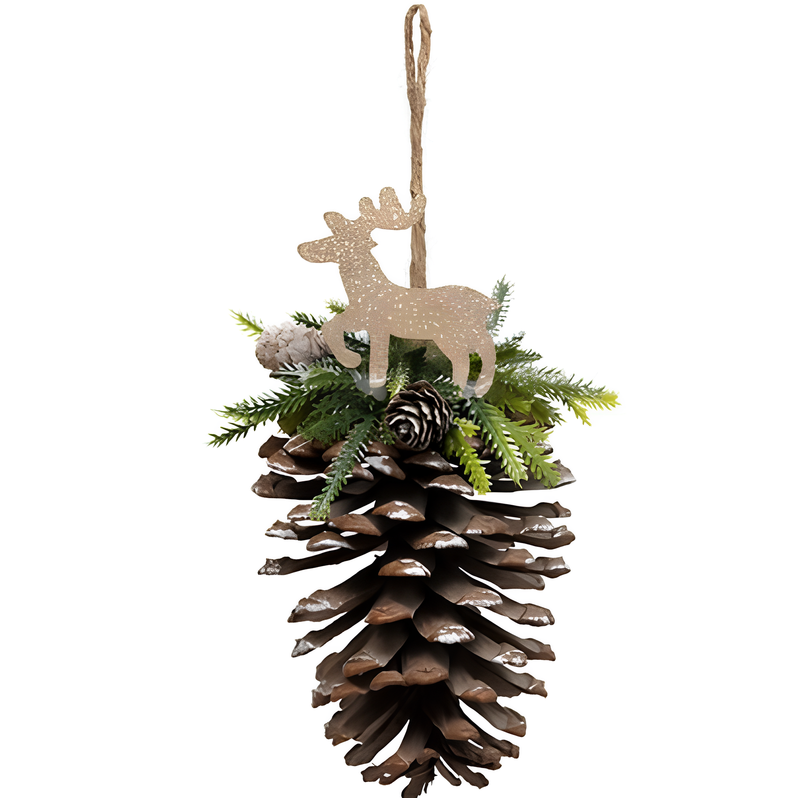 Pendente per albero di natale pigna con figura natalizia H 20 cm - Pigna