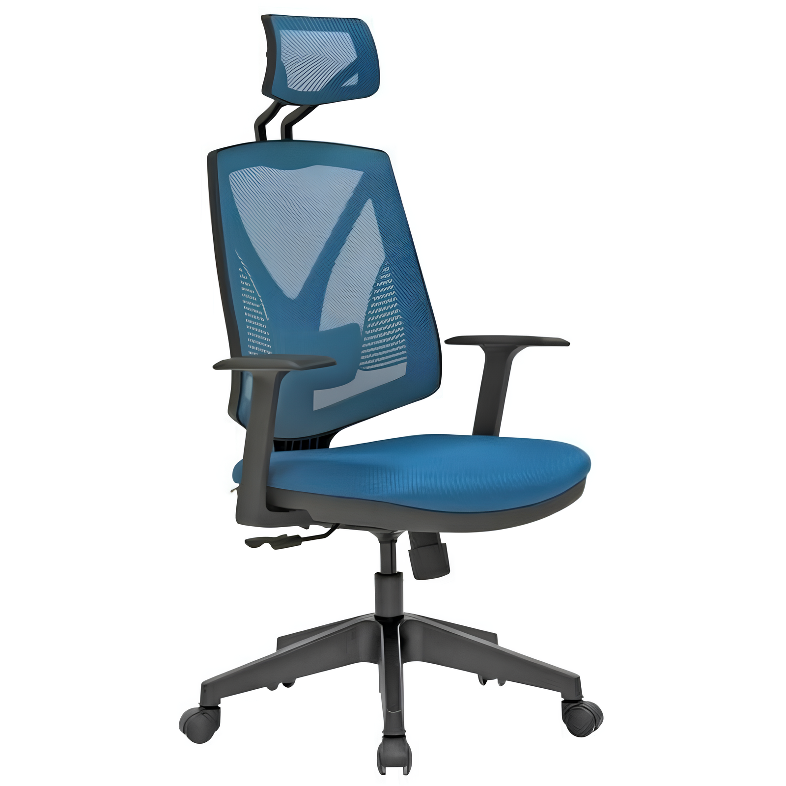 Poltrona da ufficio direzionale con poggiatesta e braccioli fissi schienale microforato e seduta in mesh - Bellim Blu